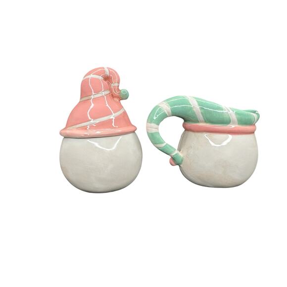 Johanna Parker Green Pink Holiday Christmas Snowman Sugar and Creamer Set - Picture 9 of 11
